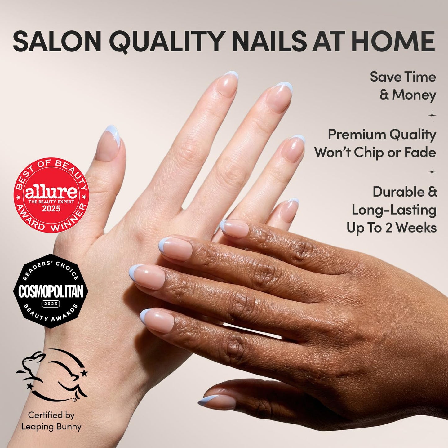 Glamnetic Press On Nails - Into Blue | Glazed Short Oval Fake Nails with Periwinkle French Tips | 30 Nail Kit with Glue, 15 Sizes
