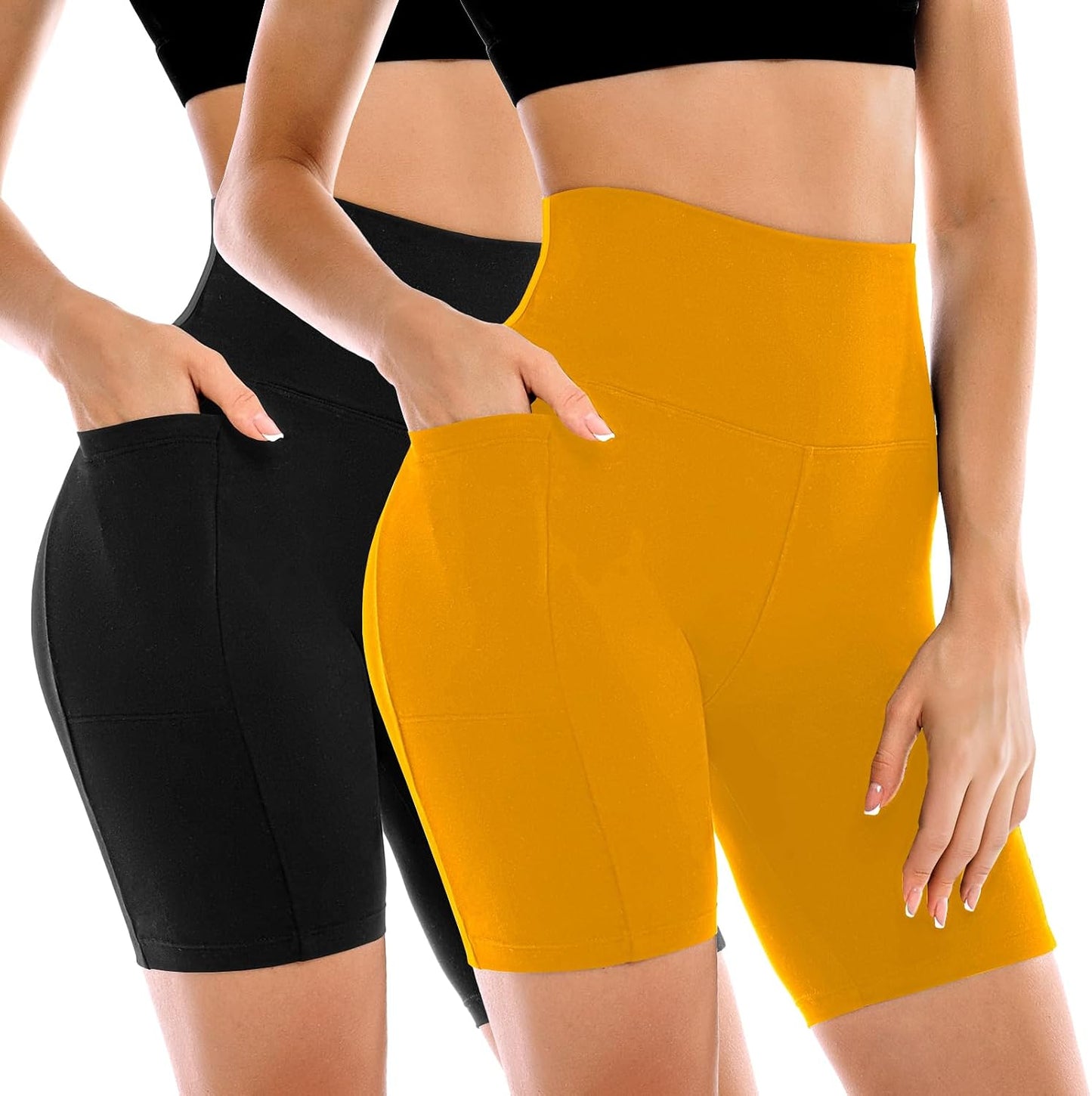 High Waisted Tummy Control Biker Shorts for Women - 2 Pack with Pockets | Yoga & Workout Gear