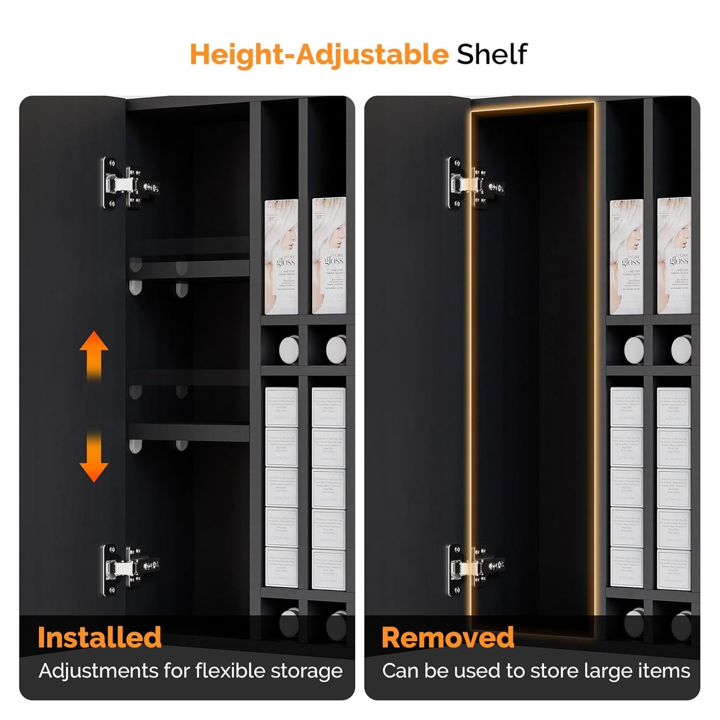 OmySalon Wall Mounted Salon Station - Hair Color Rack Organizer with Adjustable Shelves | Black
