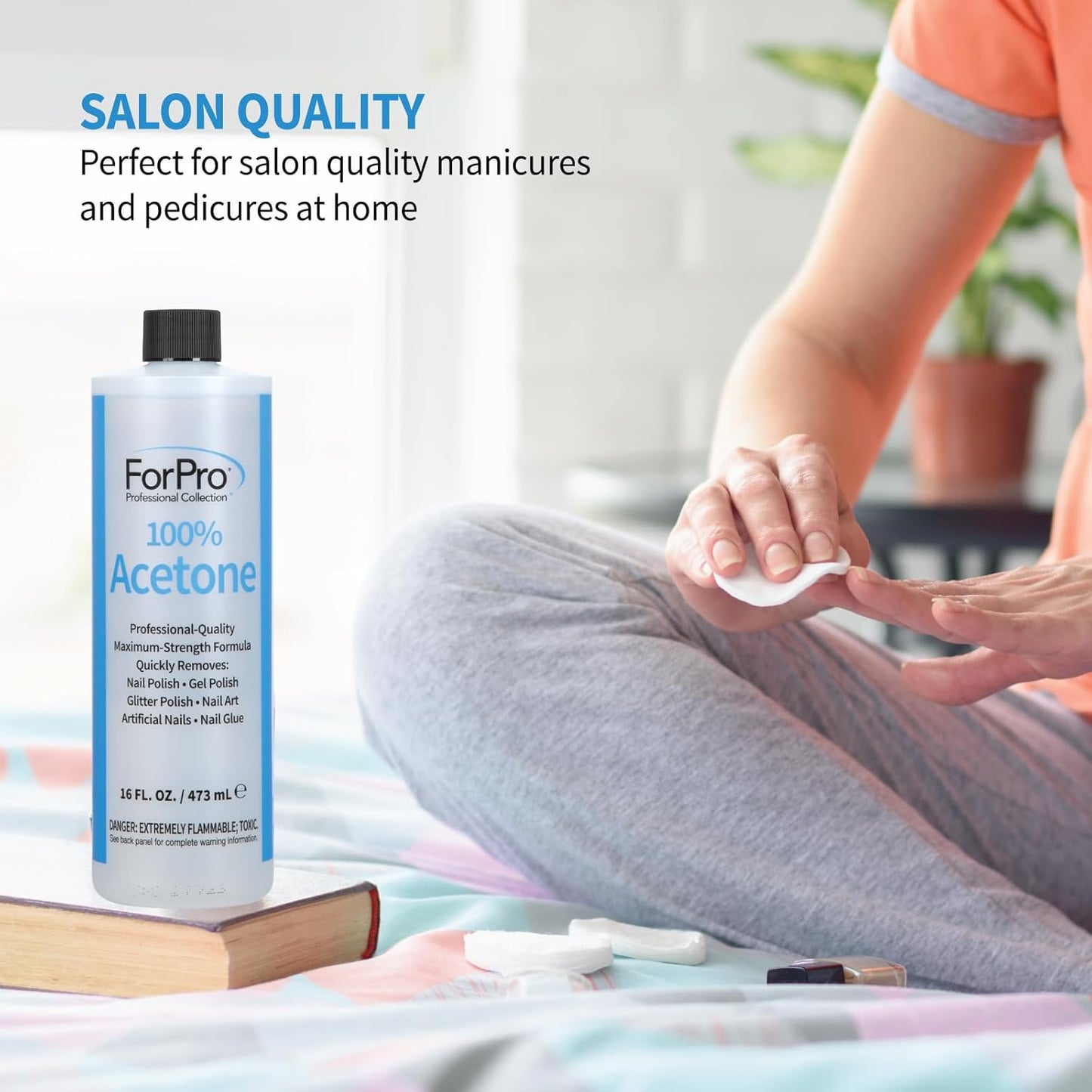 100% Pure Acetone Nail Polish Remover - 16 fl. oz. for Natural & Acrylic Nails | Gel Polish & Glitter Remover