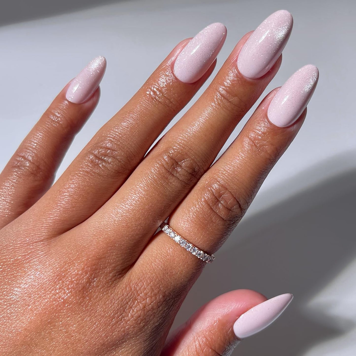 Glamnetic Press On Nails - Medium Oval Fake Nails | Velvet Pink Shimmer Press On Nails, Salon Quality with Glue | Pink Darling - 30 Nail Set in 15 Sizes