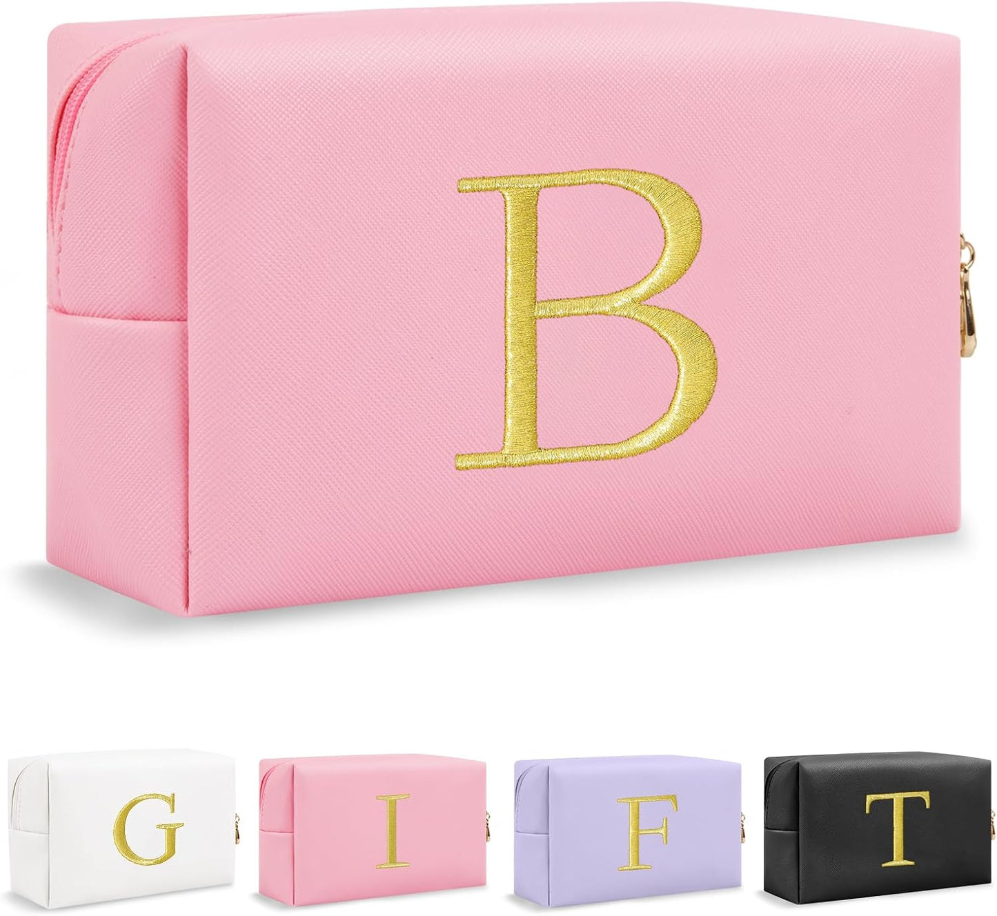 Personalized Initial Makeup Bag - Gold Embroidered Cosmetic Bag for Teens | Custom Travel Toiletry Bag (Black)