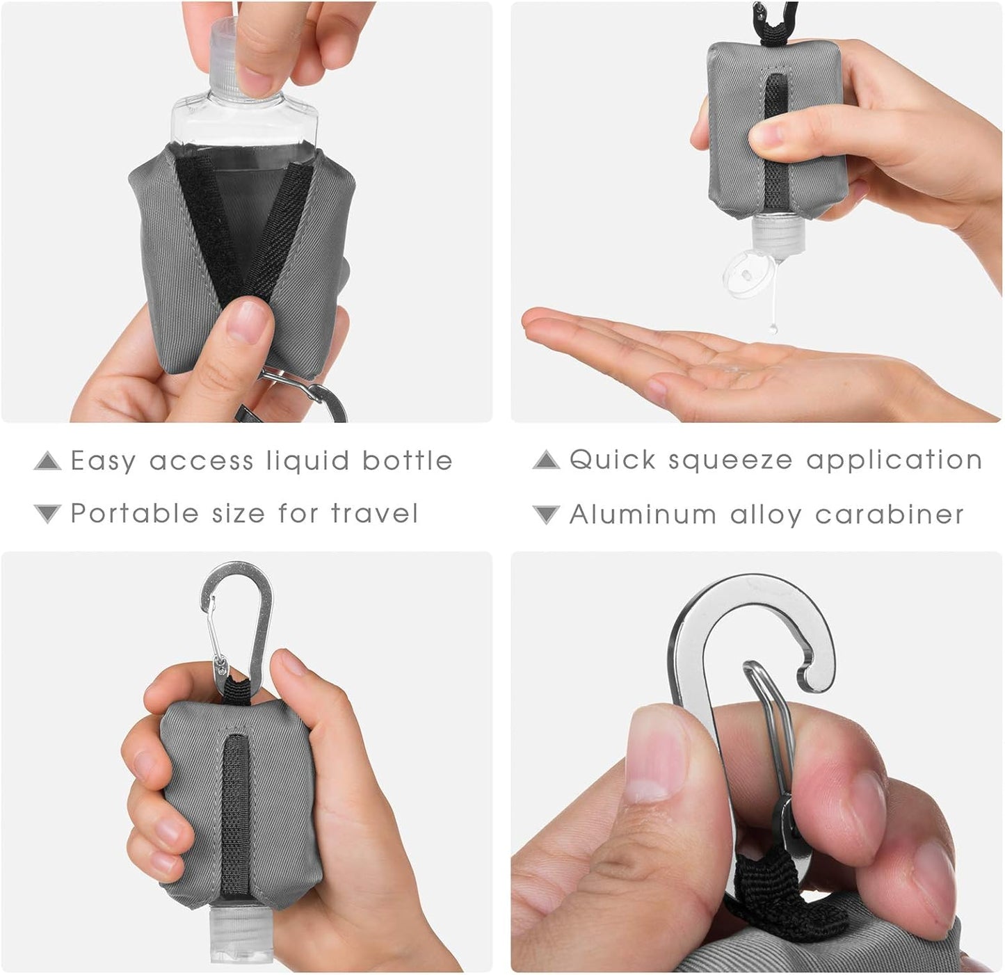 Hand Sanitizer Bottle Case Holder - Refillable 60ML/2 oz Travel Containers with Carabiner | Flip Cap Design