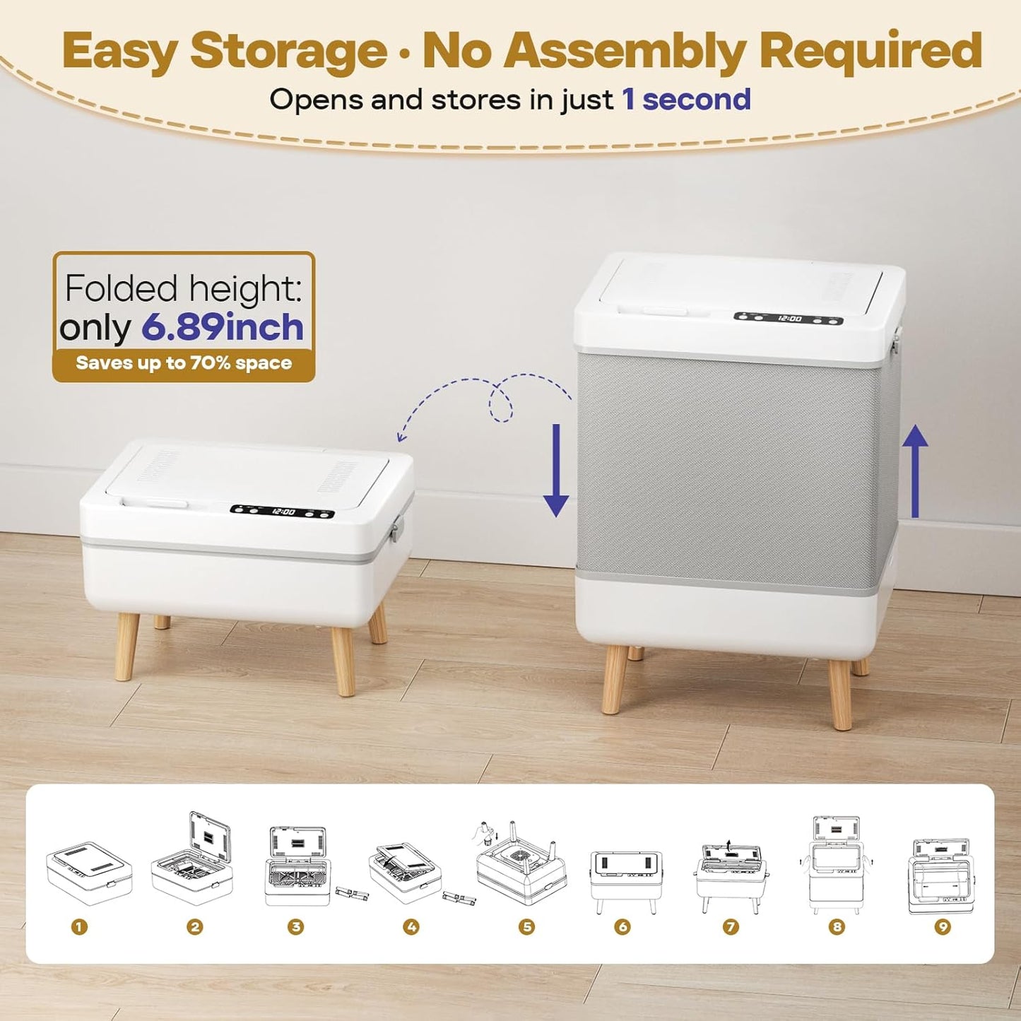 Towel Warmer - 35L Family-Sized Foldable Design with Window | Dual Safety Shut-Off & 12 Aroma Discs