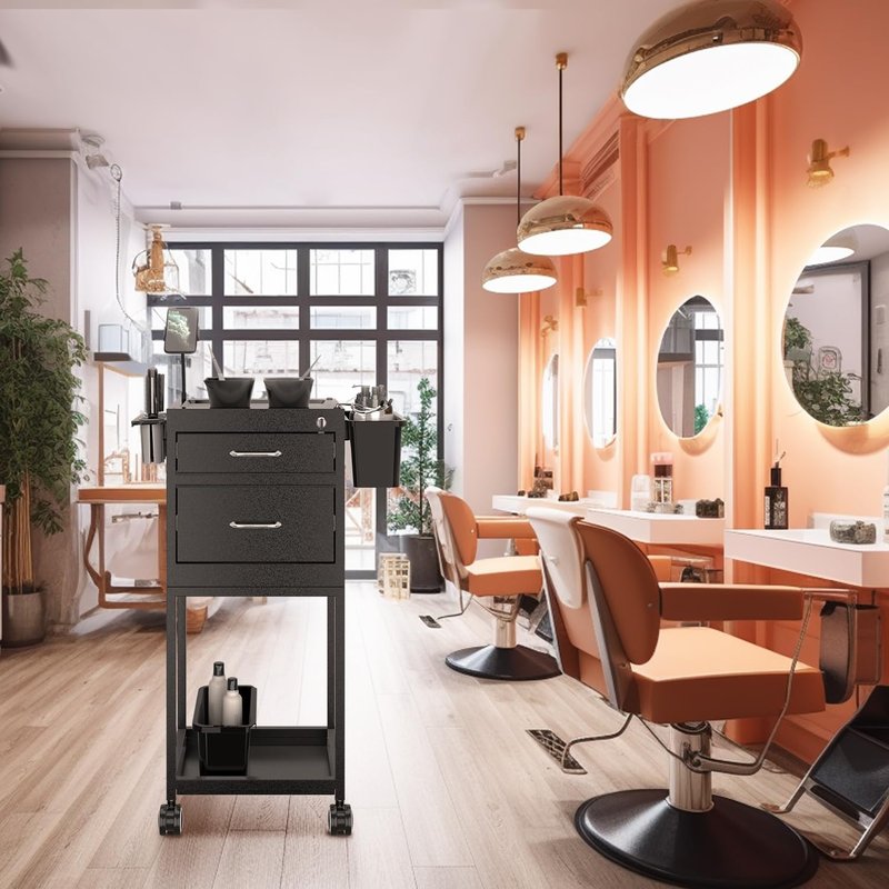 Lockable Metal Salon Cart - Sturdy Rolling Storage Trolley with Wheels | High-End Tool Organizer for Hair Stylist & Barber