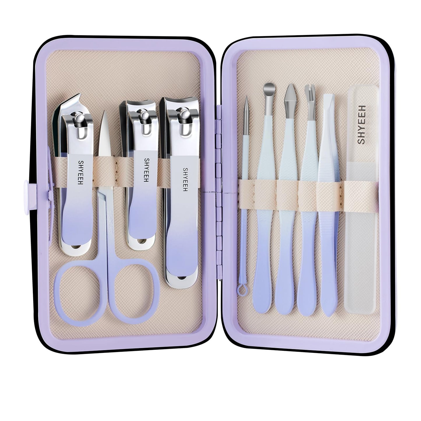 Manicure Set, 10 pcs High-Carbon Steel Nail Clippers Set, Portable Mini Manicure and Pedicure Kit, Travel Grooming Nail Kit with Leather Bag for Men and Women