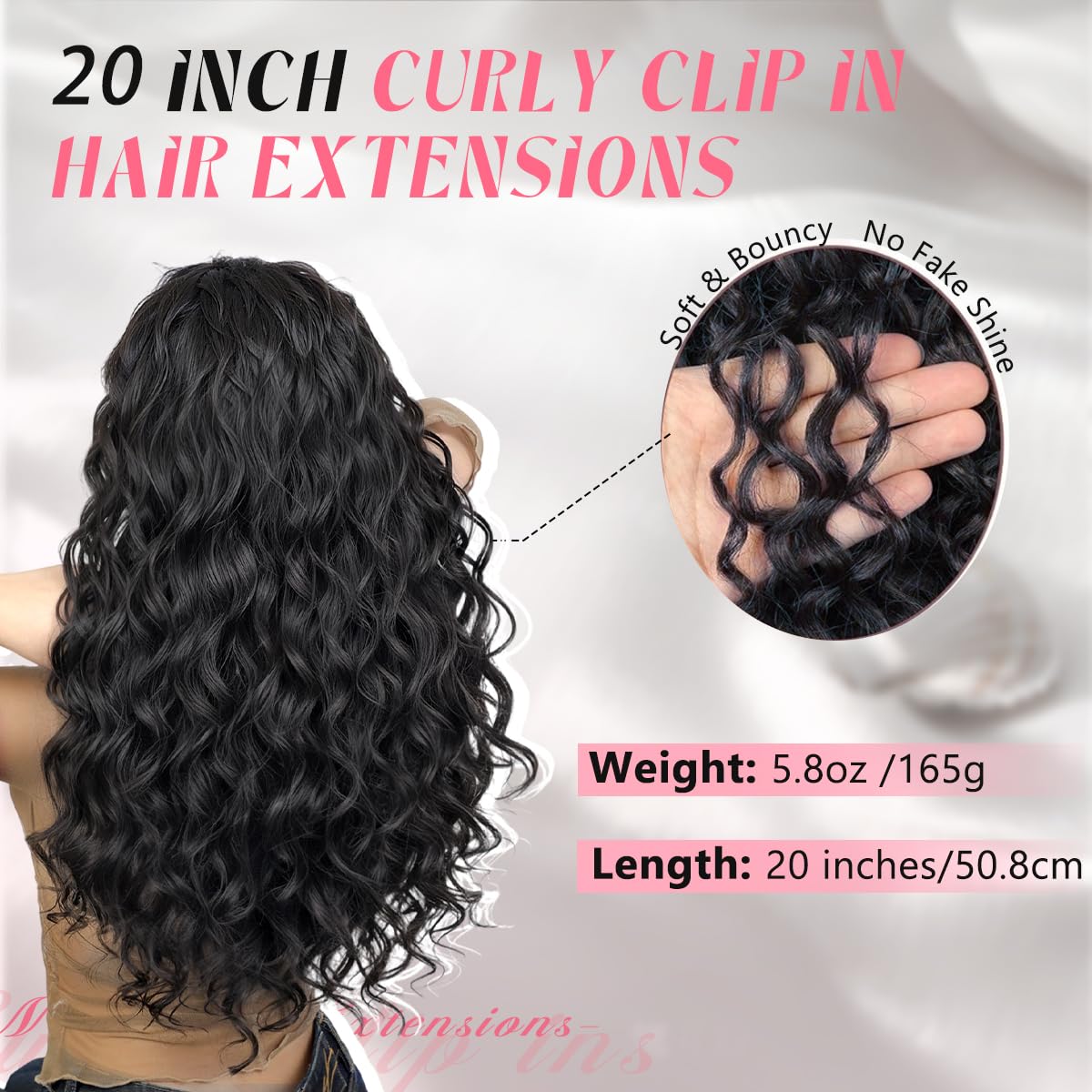 Vigorous Curly Clip In Hair Extensions,4PCS 20 inch Thick Curly Hair Extensions Lace Weft Clip Ins Invisible Natural Synthetic Hairpieces for Women,Black