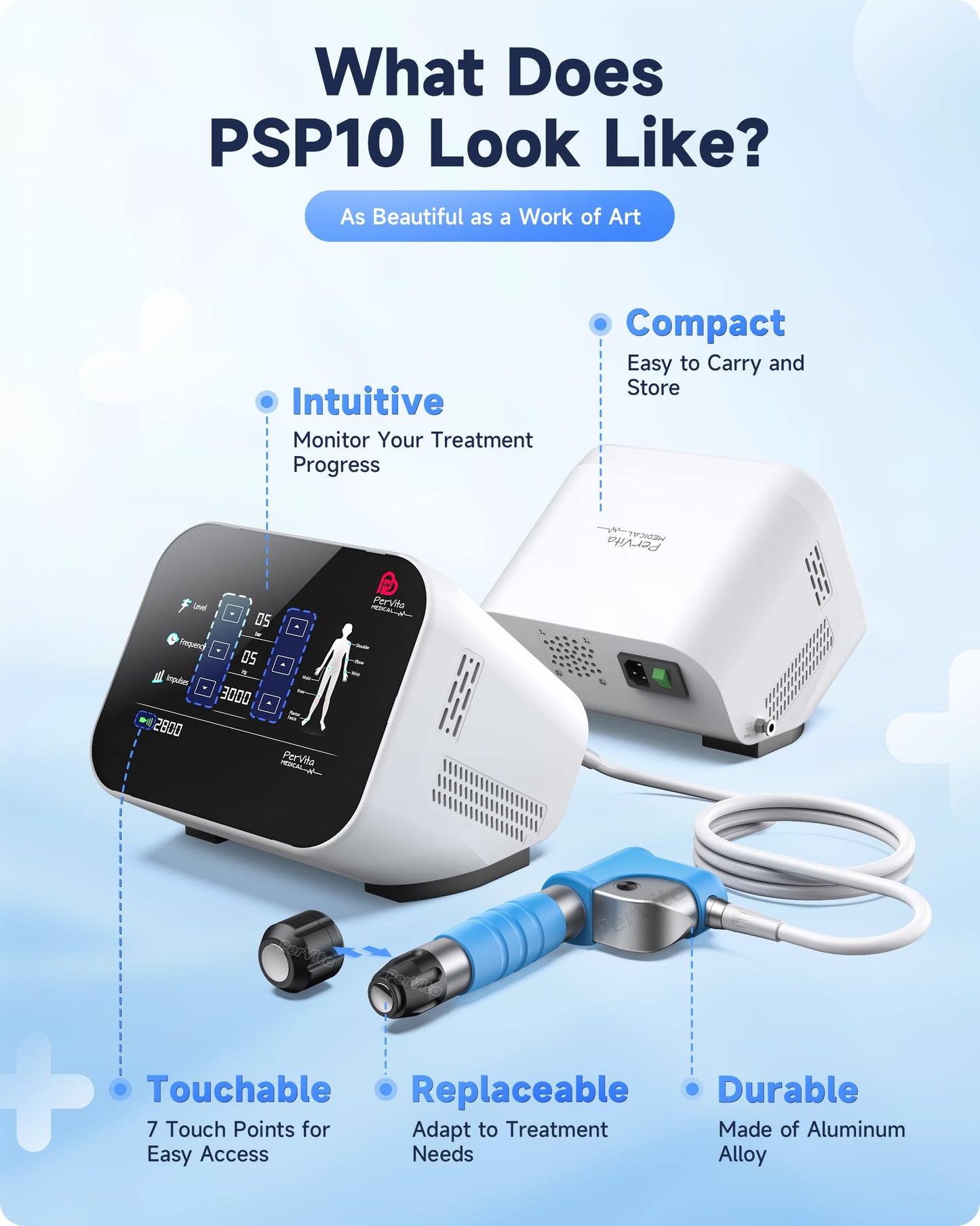 PerVita Medical Shockwave Therapy Machine Extracorporeal Shock Wave Therapy Machine Joint and Muscle Pain Relief On-The-Go Painless Non-Invasive No Side Effects PSP10