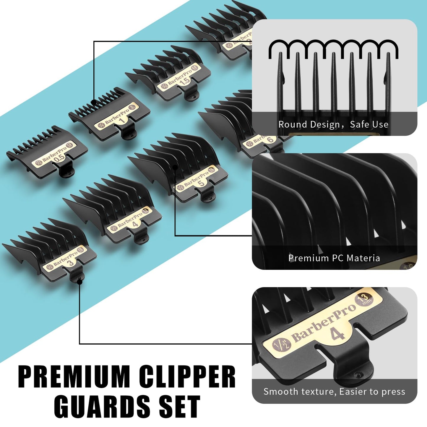 COSYONALL Clipper Replacement Guards for BabylissPRO Clippers Barberology FX870, FX880, FX825, and FX673 Clippers，Cutting Lengths 1/16”-3/4 ”,Black 8 Pack