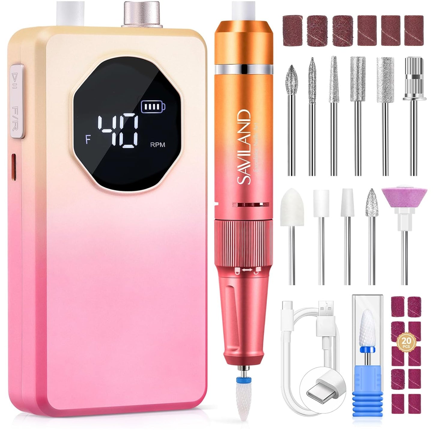 SAVILAND 50000 RPM Nail Drill - Professional Electric Nail File for Fast Acrylic Manicure | Portable Rechargeable Design