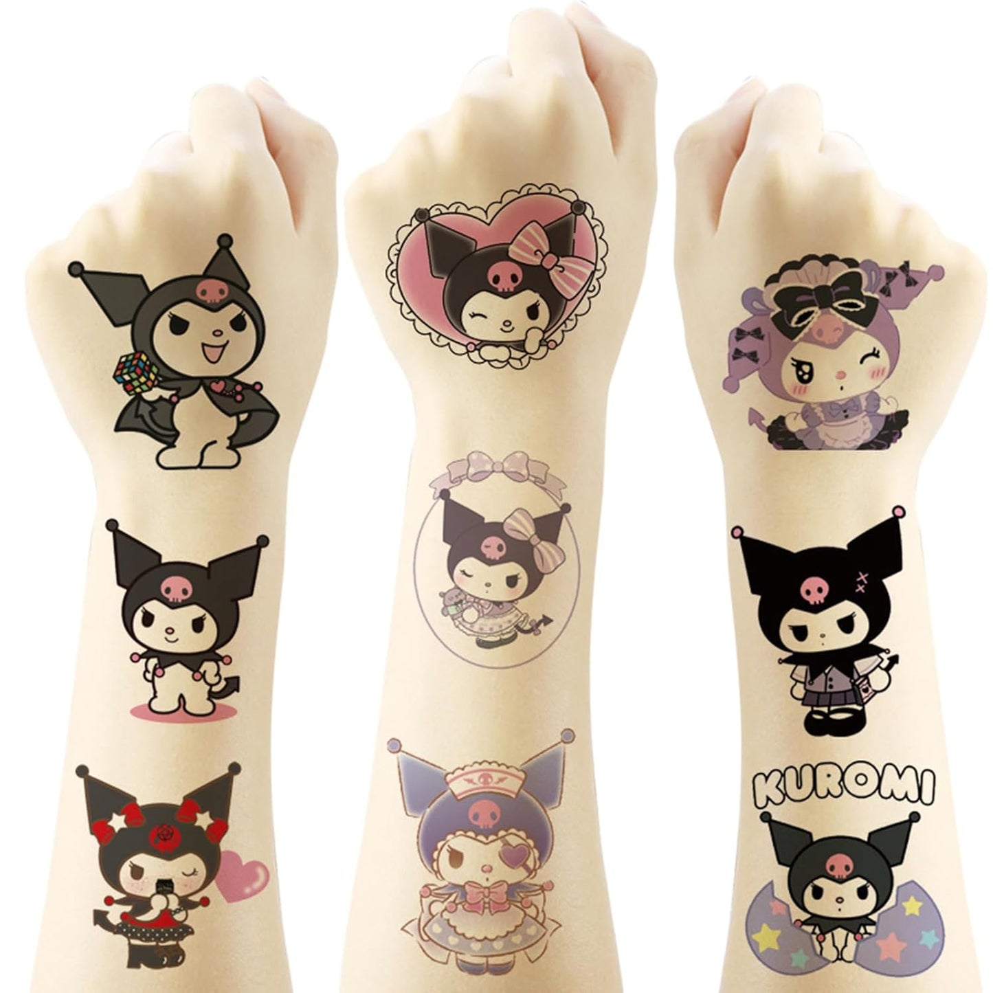 Kawaii Kuromi Temporary Tattoos - 20 Sheets of Cute Sanrio Designs for Kids | Birthday Party Favors & Rewards