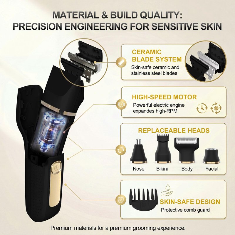 Bikini Trimmer for Women,Electric Shaver for Women, IPX7 Waterproof Razor Shaver,Women's Electric Razor,Intimate Shaver for Women,with 5 Blades,USB-C Rechargeable,Recharge Dock(Black)