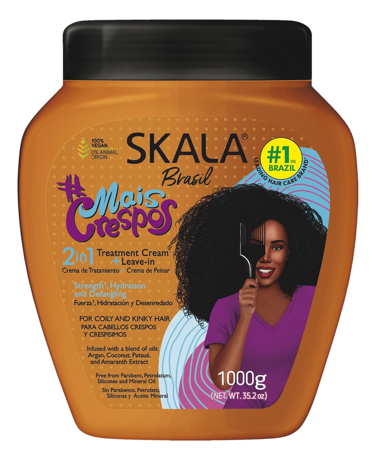 SKALA 2-in-1 Treatment Cream & Leave-In Conditioner - Strengthens, Detangles & Hydrates Coily/Kinky Hair | 35.2 oz