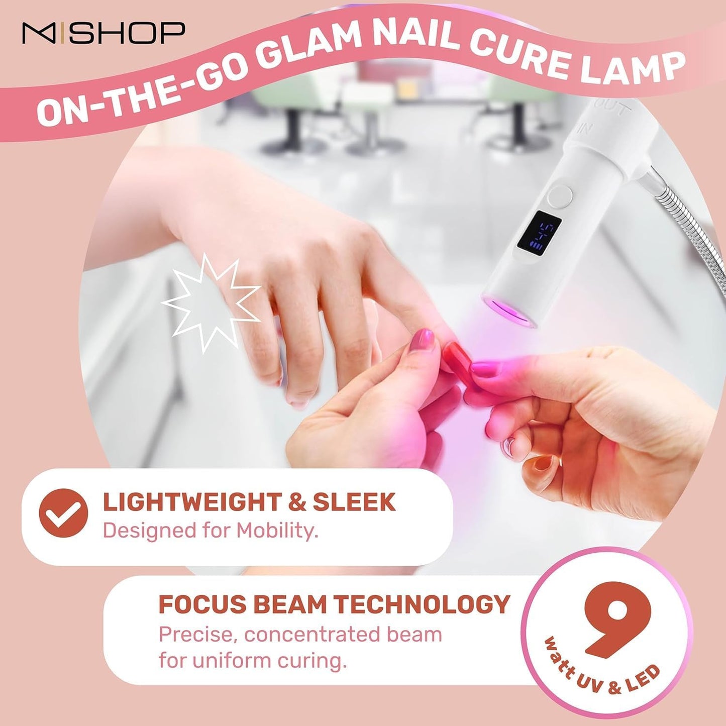 GlamCure GO Nail Flash Cure Lamp - LED & UV Light with Focus Beam Technology | Portable Touch Screen (Teal)