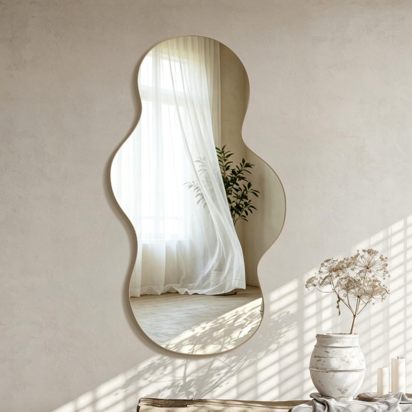 HanFuturio Irregular Wall Mirror,36x20 inch Gold Asymmetrical Mirror, Wall Mounted Mirrors Decorative, Modern Mirror for Bathroom Bedroom Living Room Entryway, Cloud Frameless