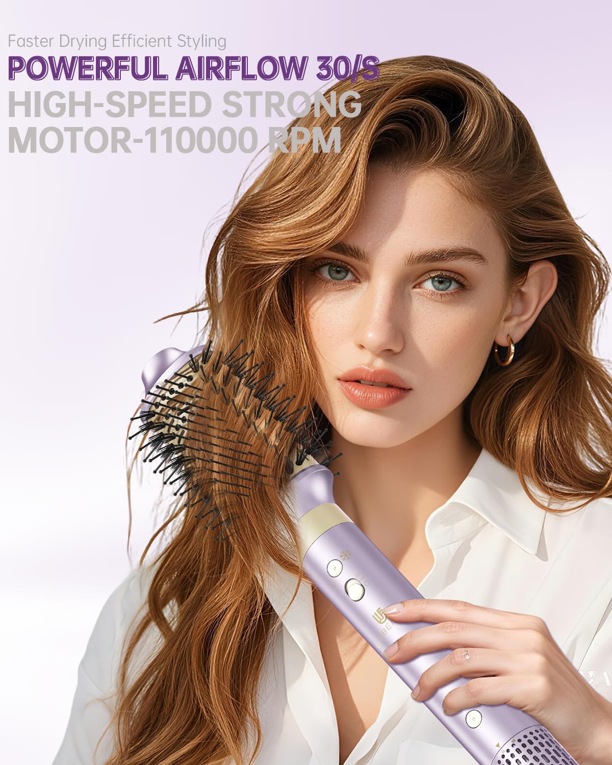 Hair Dryer Brush 7-in-1 Dual Voltage Hot Air Styler – Fast-Drying 110,000 RPM Ionic Blow Dryer with Straightener & Curler Attachments, Frizz-Free Volumizing Styler with Protective Hard Case-Purple