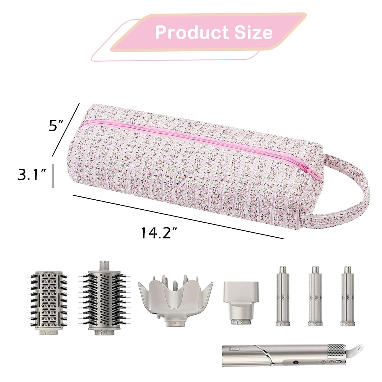 RSRSLEII Quilted Hair Tools Travel Bag，Hair Styling Accessories Storage Case for Shark FlexStyle, Dyson Airwrap Hair Dryer, Curling Iron, Revlon Hair Tools，Portable and foldable(07Small Pink Flower)