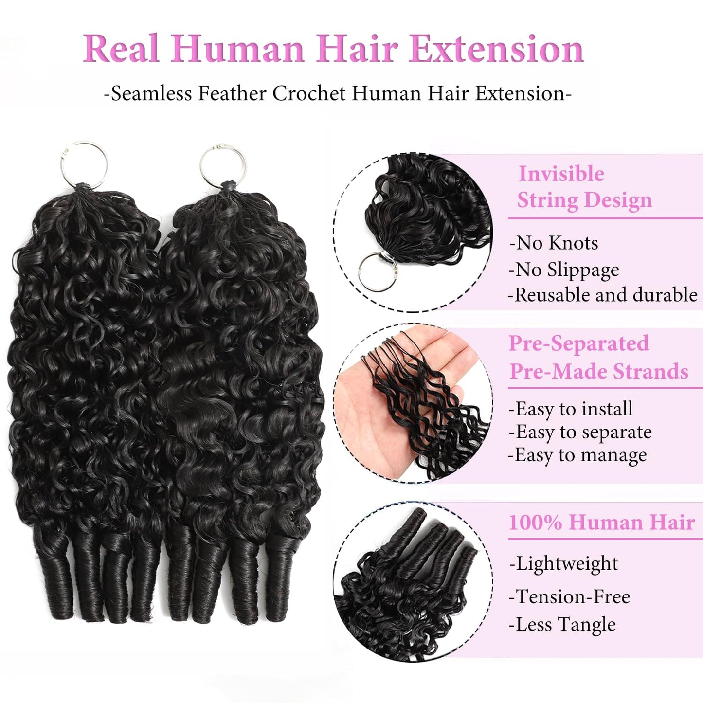 OLFORY Burmese Curly Human Crochet Hair for Black Women Curly Crochet Human Hair 60g Pre-Separated Feather Human Hair Crochet Bundles Lightweight Invisible Remy Hair Extensions Natural Black 20 Inch