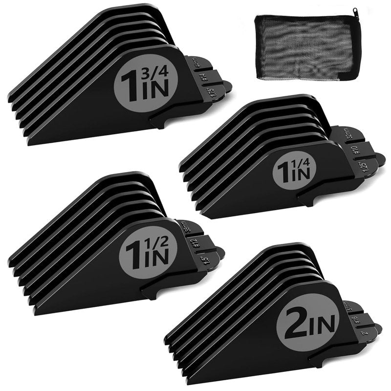 Clipper Guards Set - Compatible Replacement for Wahl Clippers | 4-Piece Extra Long Hair Guides - 2", 1.75", 1.5", 1.25" Black