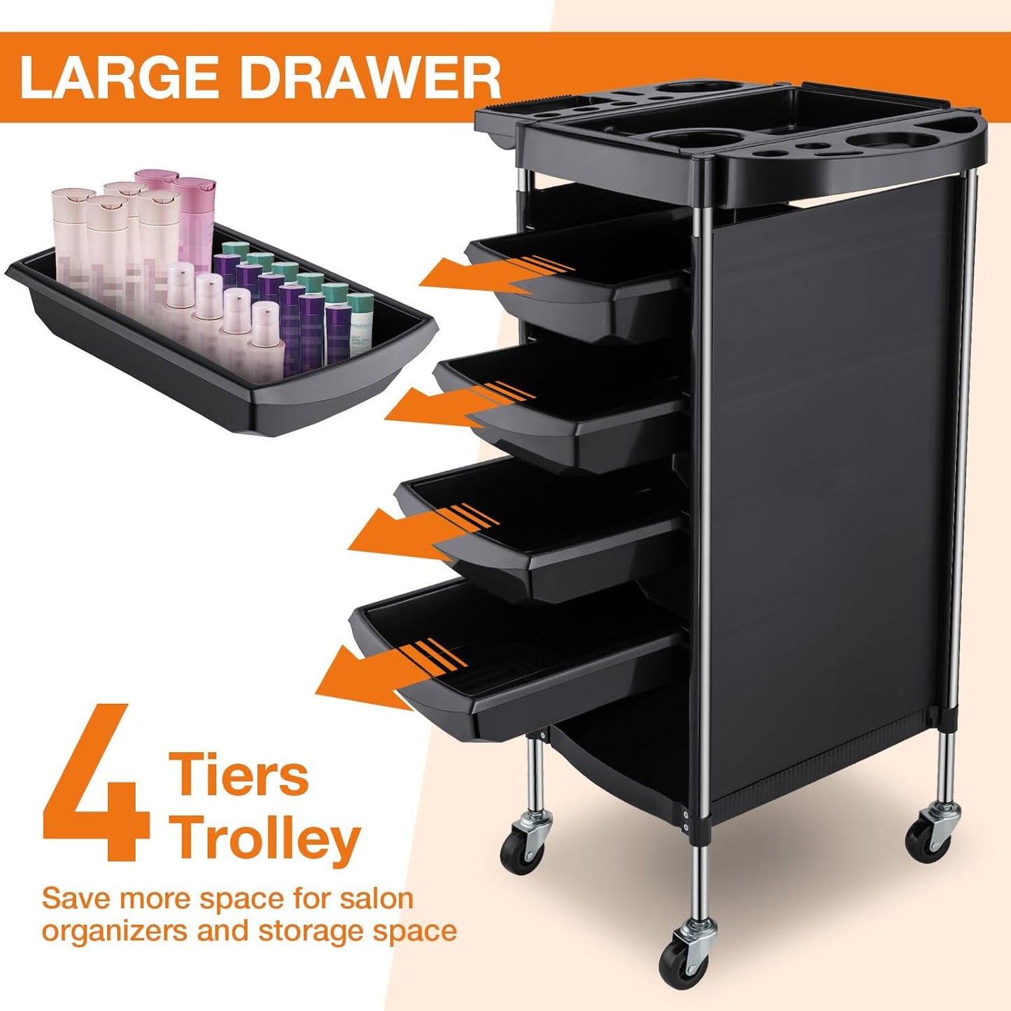 Hair Salon Storage Cart - 6-Layer Rolling Trolley with Wheels | Space-Saving Barber Station for Stylists & Beauty Professionals