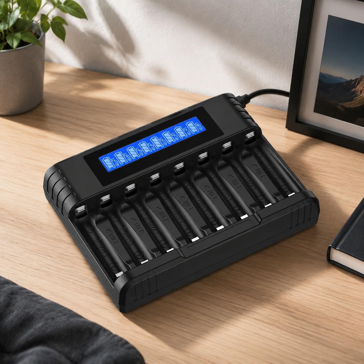Smart Battery Charger - 8-Slot LCD Display for Fast Simultaneous Charging | AA AAA Ni-MH Li-ion Support
