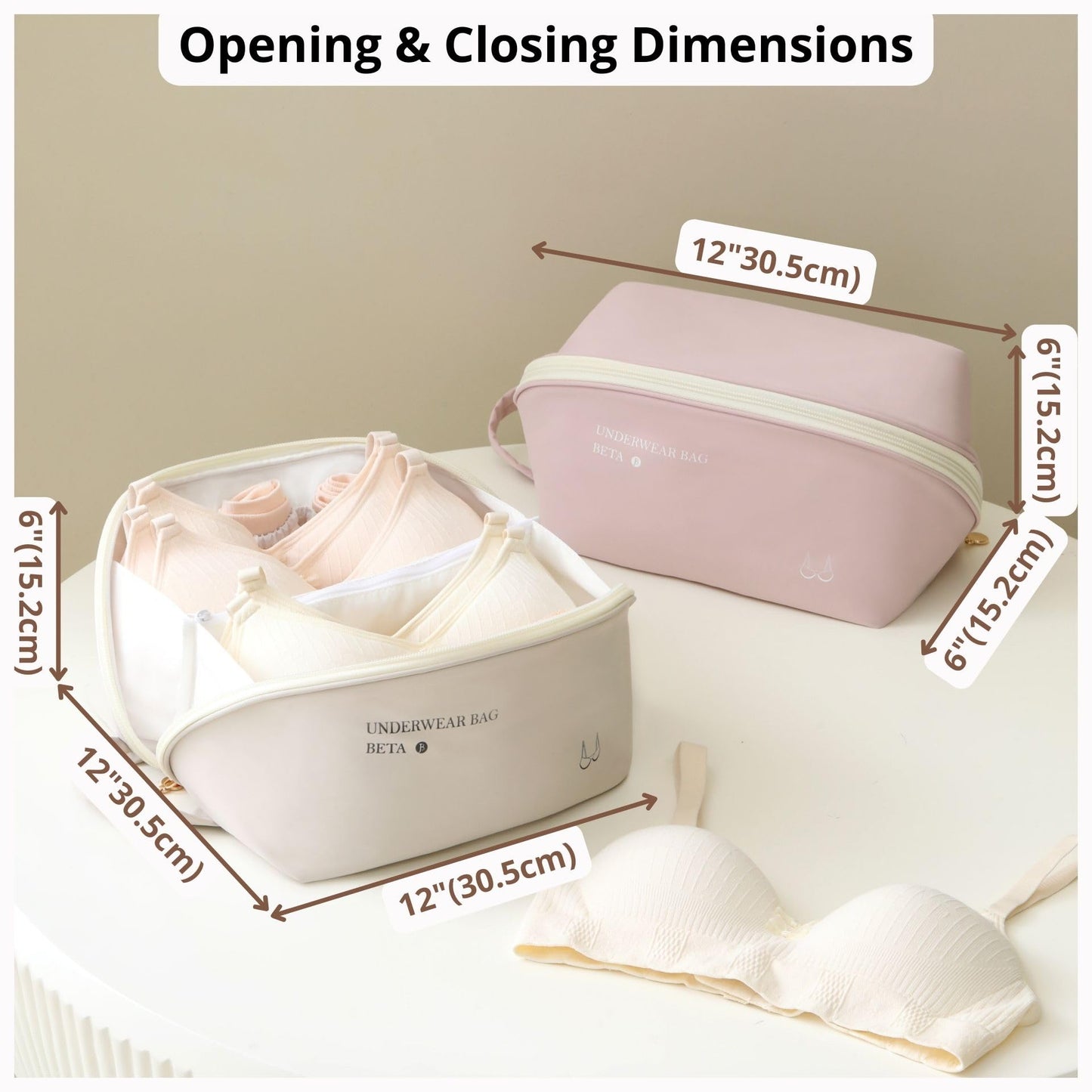 Tianzong Women's Travel Underwear Organizer Bag, Large Capacity Packing Cube for Bras, Panties and Socks (XL Beige)