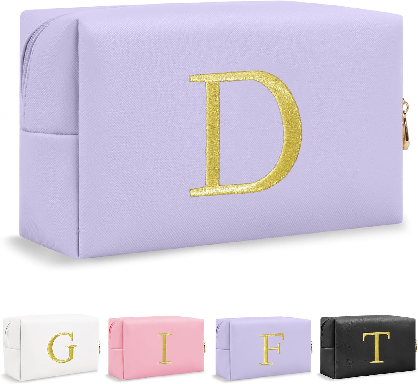 Personalized Initial Makeup Bag - Gold Embroidered Cosmetic Bag for Teens | Custom Travel Toiletry Bag (Black)