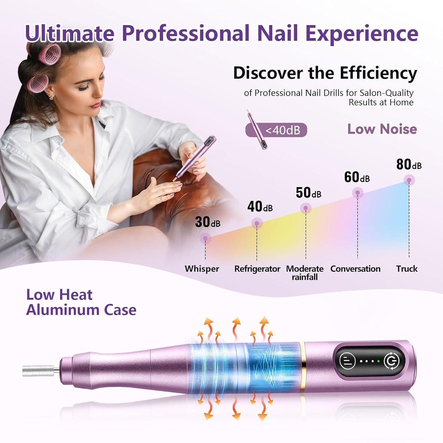 Cordless Nail Drill Electric Nail File Kit - Rechargeable Efile Set | Portable Manicure & Pedicure Tool, 11 Bits, Purple