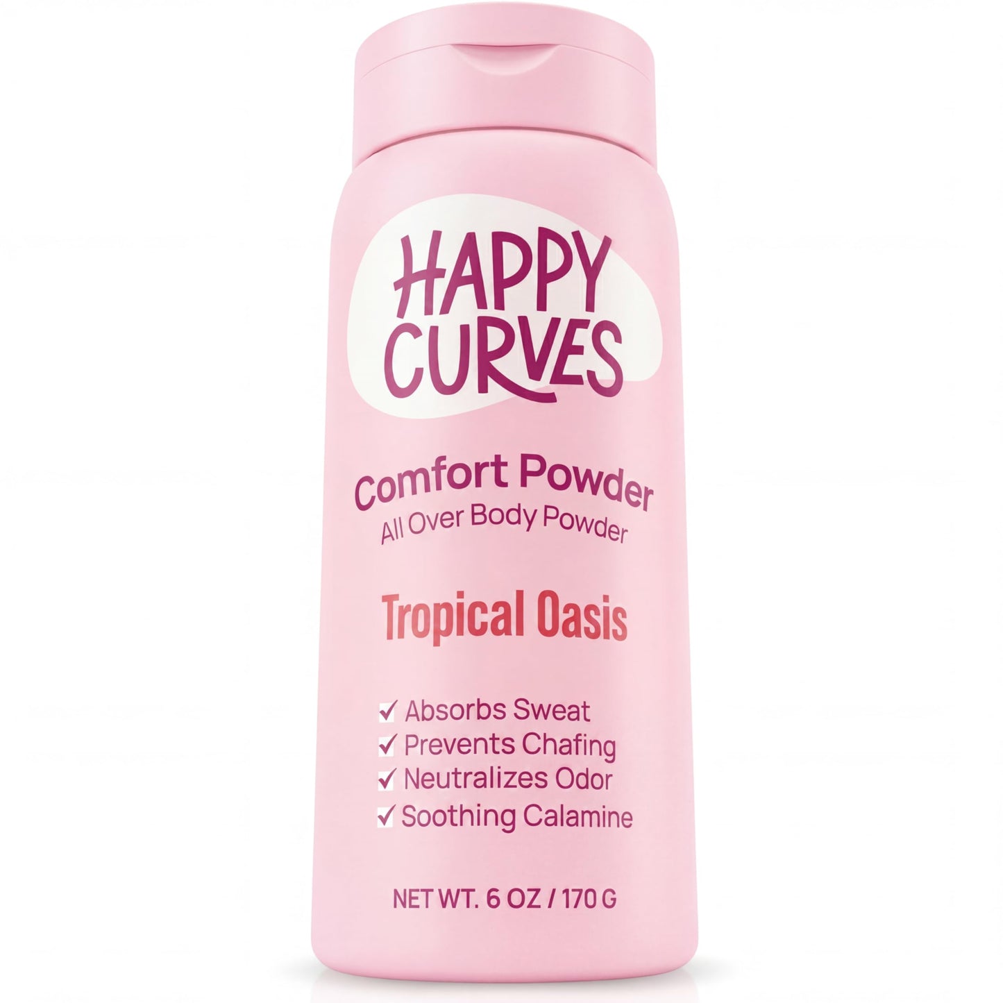 HAPPY CURVES Comfort Powder: Talc Free Anti Chafe Body & Foot Dusting Powder Deodorant to Control Inner Thigh Chafing, Private Areas, and All Over Body for Women (4 Ounce (Pack of 2), Tropical Oasis)