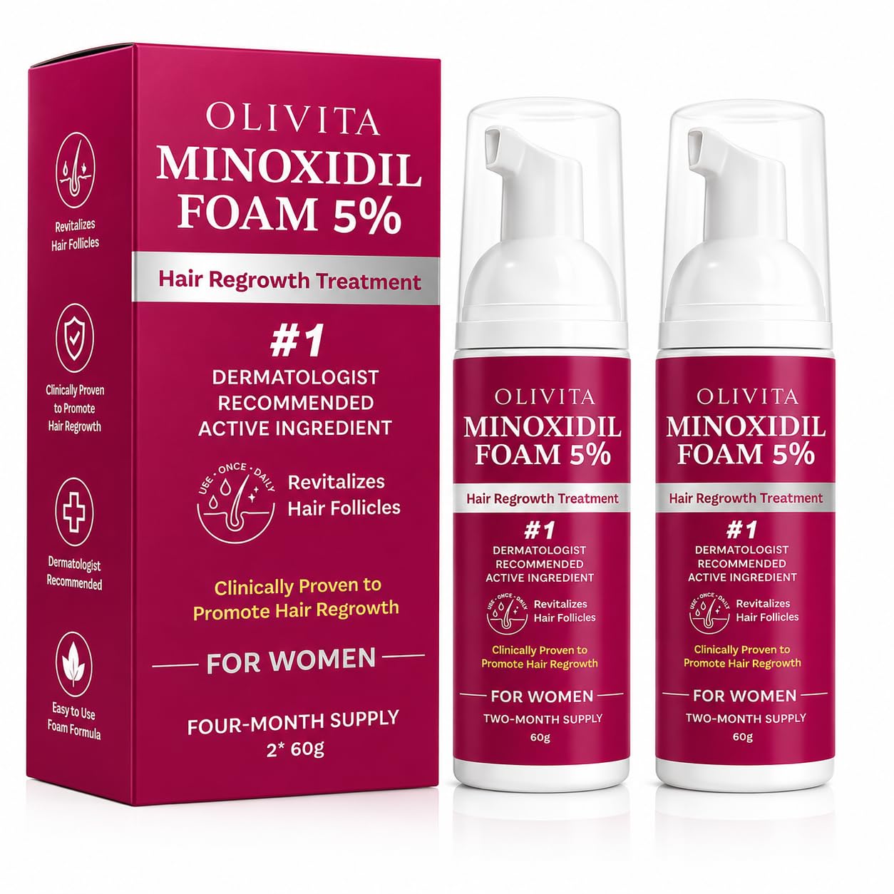 5% Minoxidil Foam for Women Hair Growth: Extra Strength Hair Regrowth Treatment – Revitalize Hair Follicles & Regrow Thicker, Fuller Hair – Hair Loss Solution