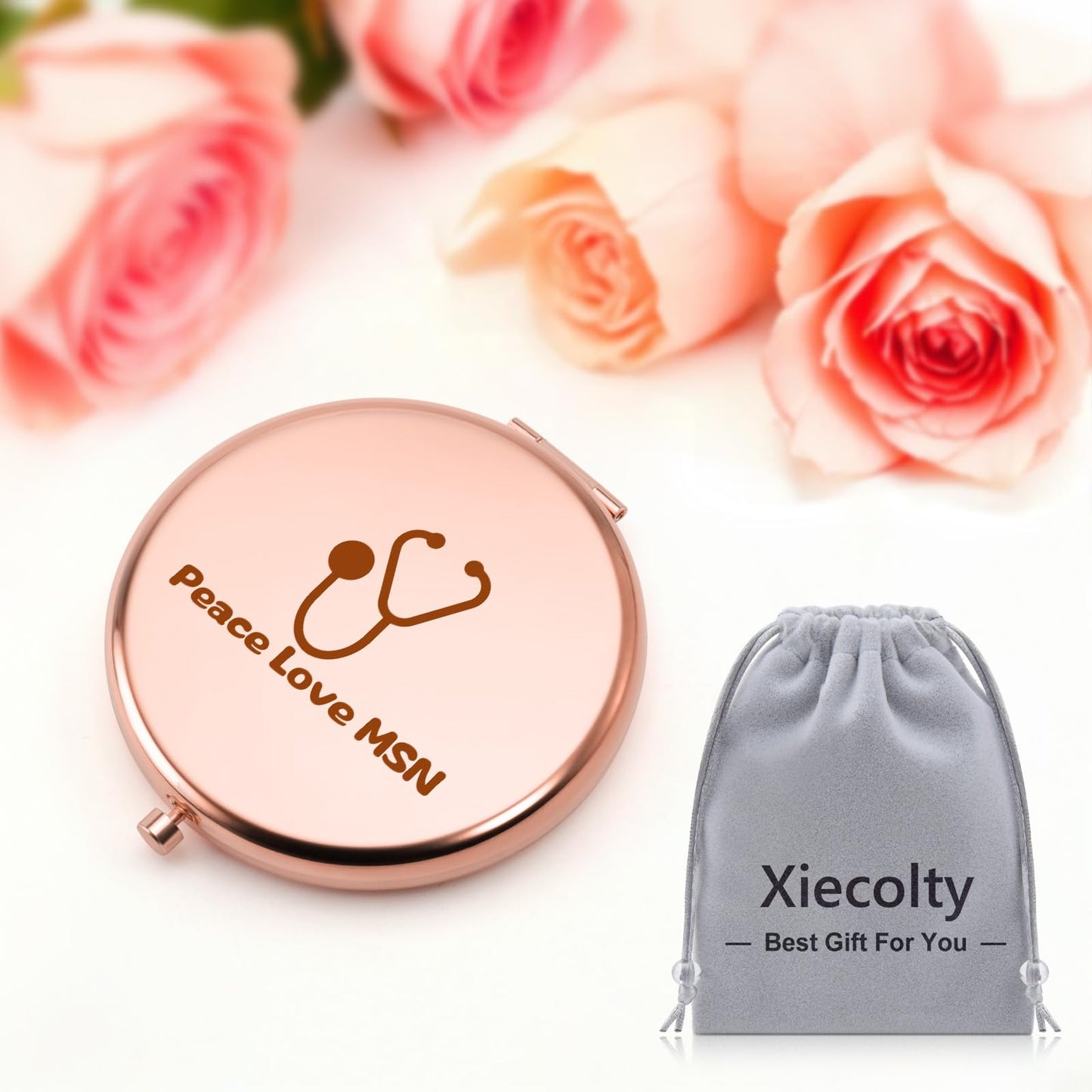 Xiecolty MSN Gifts Compact Mirror Masters of Science in Nursing Gifts for Christmas Birthday Nurse Week Appreciation Nurse Thank You Gift for Women Folding Makeup Mirror Rose Gold