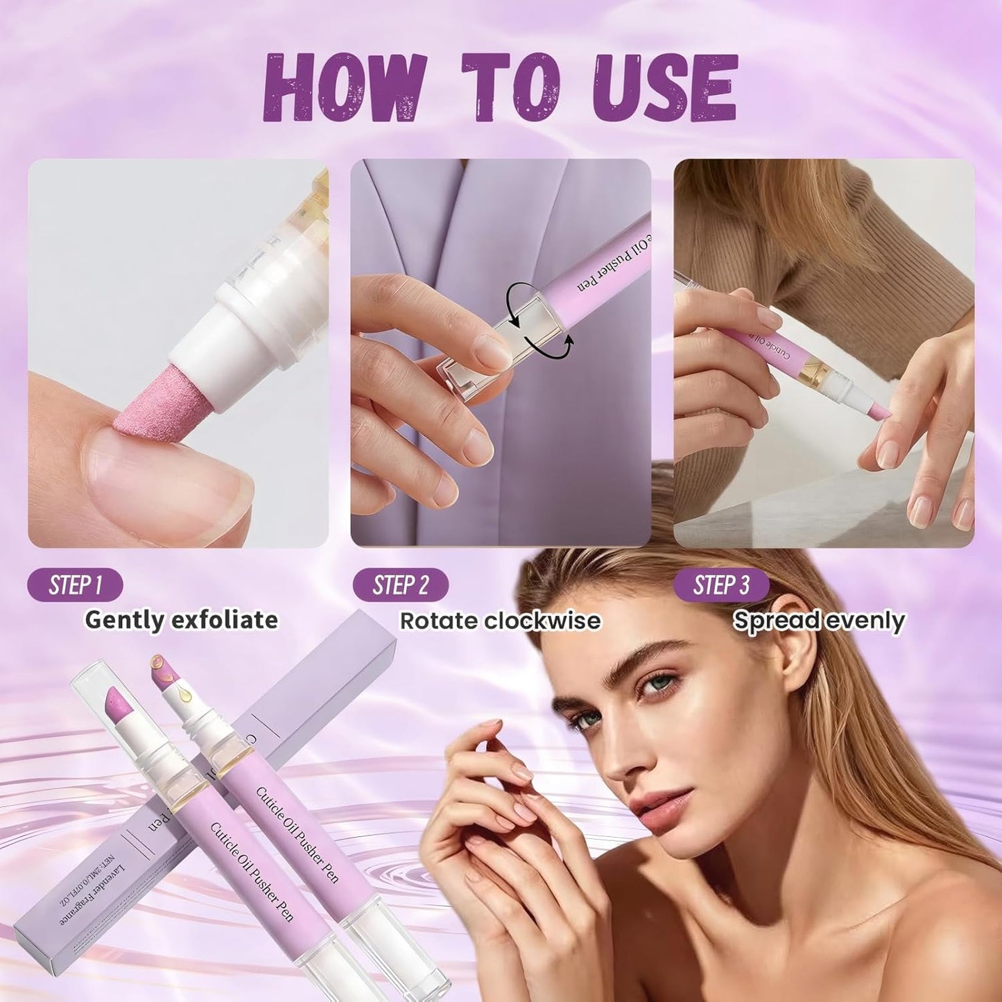 2-in-1 Cuticle Oil Pusher Pen - Ceramic Cuticle Remover for Gentle Exfoliation | Moisturizing Tool for Dry Nails & Hangnails