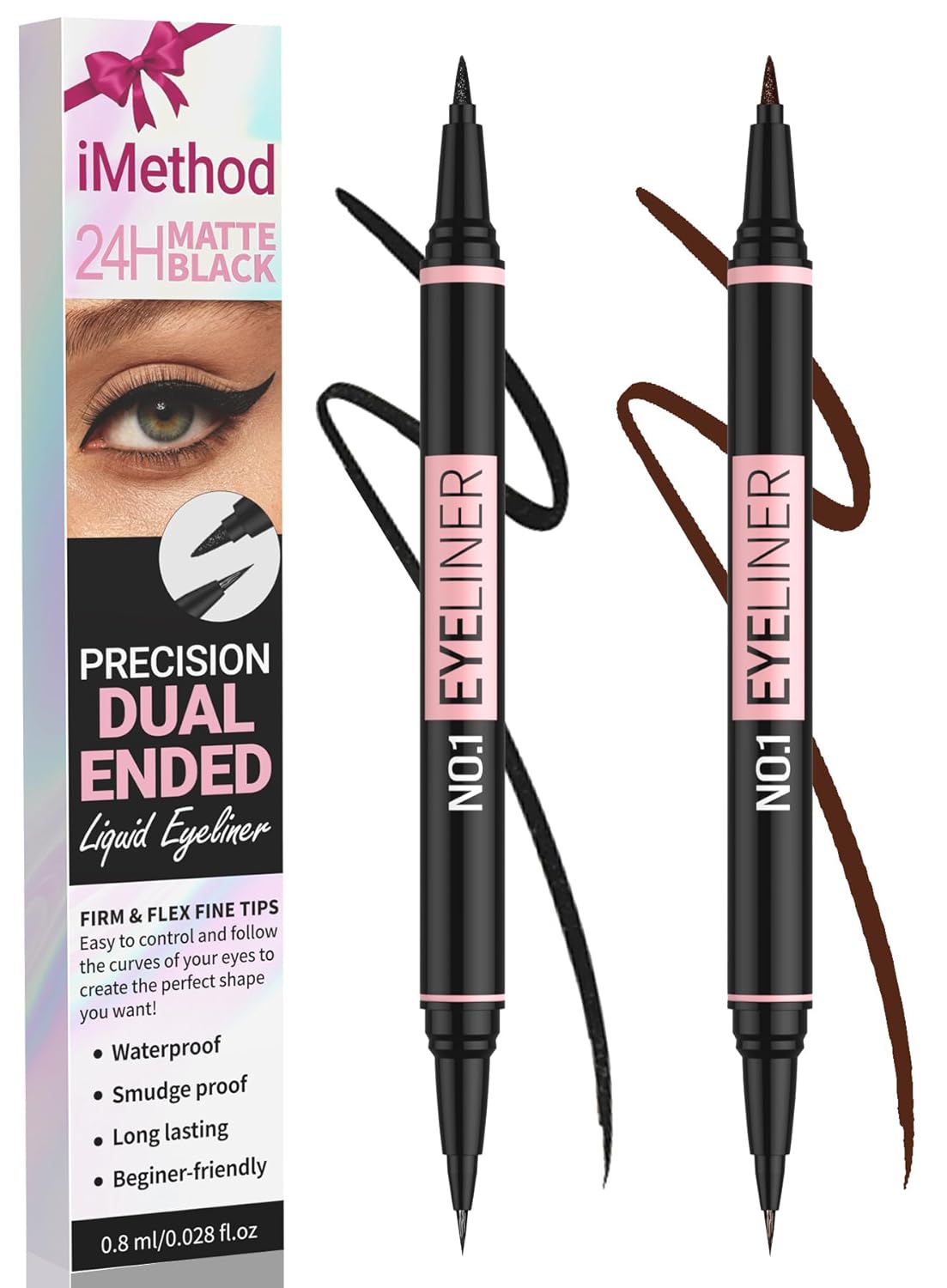 iMethod Liquid Eyeliner - Waterproof Dual-Ended Eye Liner with Precise Brush-Tip | Black, Long-Lasting, Smudge-Proof