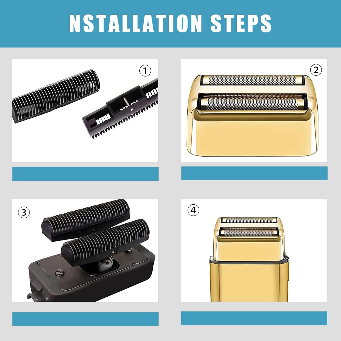 Shaver Replacement Foil and Cutters compatible with BaBylissPRO FXFS2 Electric Razors, Shaver Replacement Head compatible with BaBylissPRO Double Foil Shaver (Gold 2)