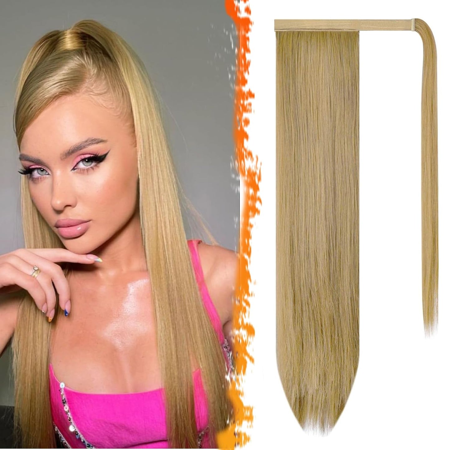 Dark Brown Straight Ponytail Extension - 28 Inch Clip-In Hairpiece for Women | Synthetic Wrap Around Style