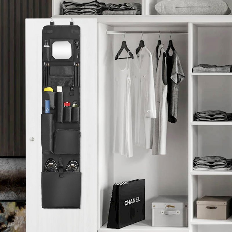 BOHEMIABY Police Locker Organizer, 51 X 11 in Hanging Locker Organizer, Locker Organizer Door Hanging for School Gym Police Security Law Enforcement Personnel, 600D Durable Material with Mirror