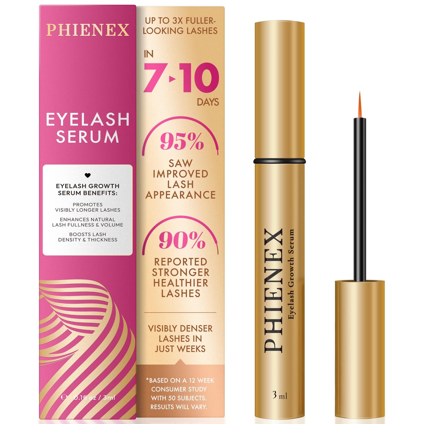 PHIENEX 2026 New Version Lash Serum for Eyelash Growth–7 Day Visible Results, Vegan & Hormone-Free, Botanical Peptide Complex for Longer, Fuller & Thicker Lashes–Gentle for Sensitive Eyes (Purple)