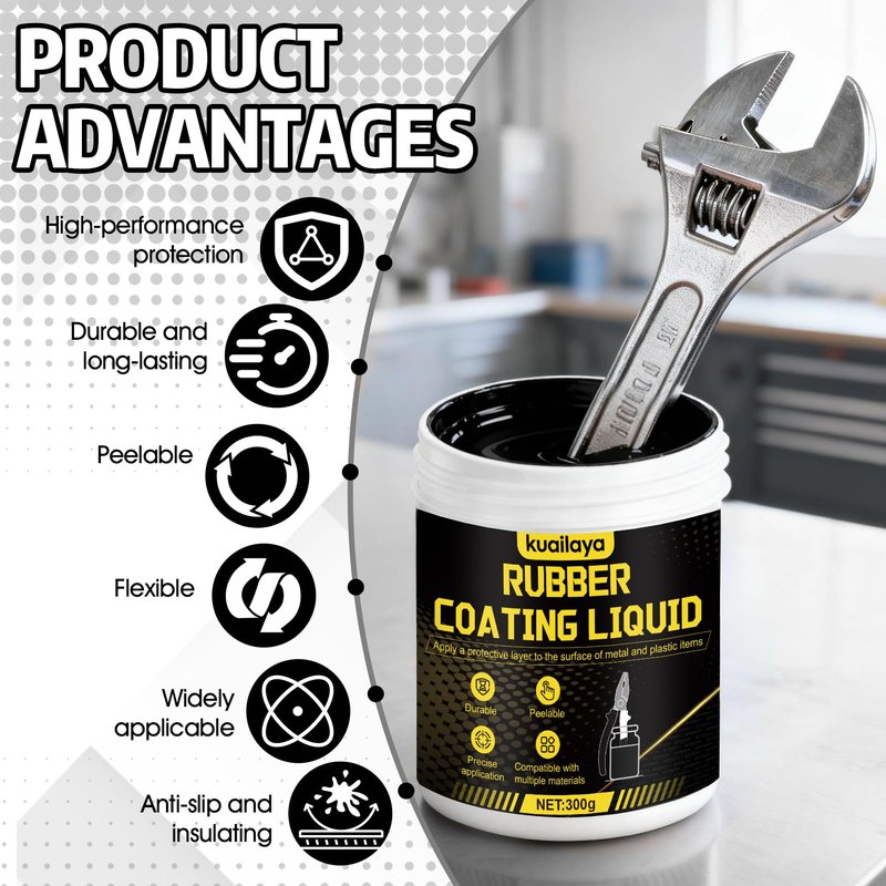 kuailaya Rubber Dip for Tools, Liquid Rubber Dip Tool Handle Dip Coating Effective Protection Slip Resistance Waterproof and Insulating Easy to Peel for Tool Protection Creative DIY, Black 300g