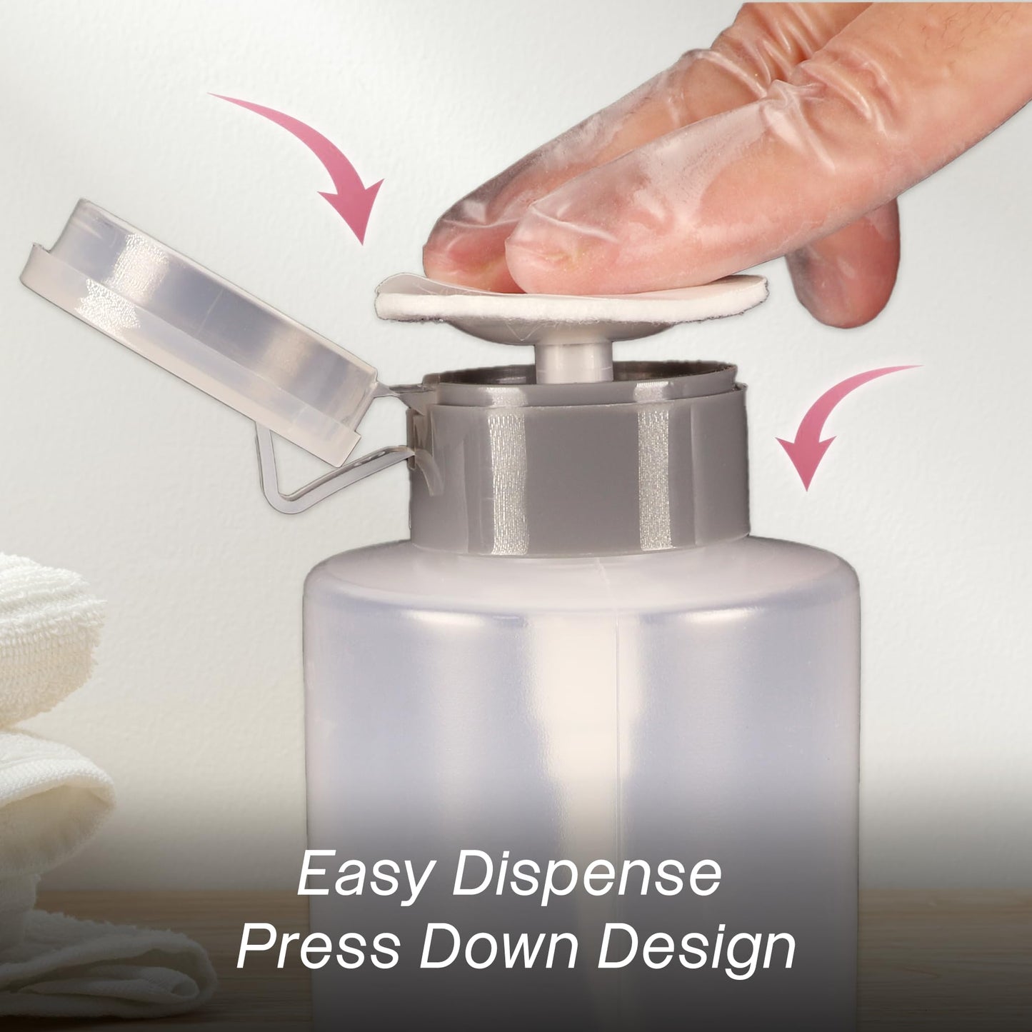Liquid Push Down Alcohol Dispenser- Clear Bottle- Labeled - 9 Oz Bottle
