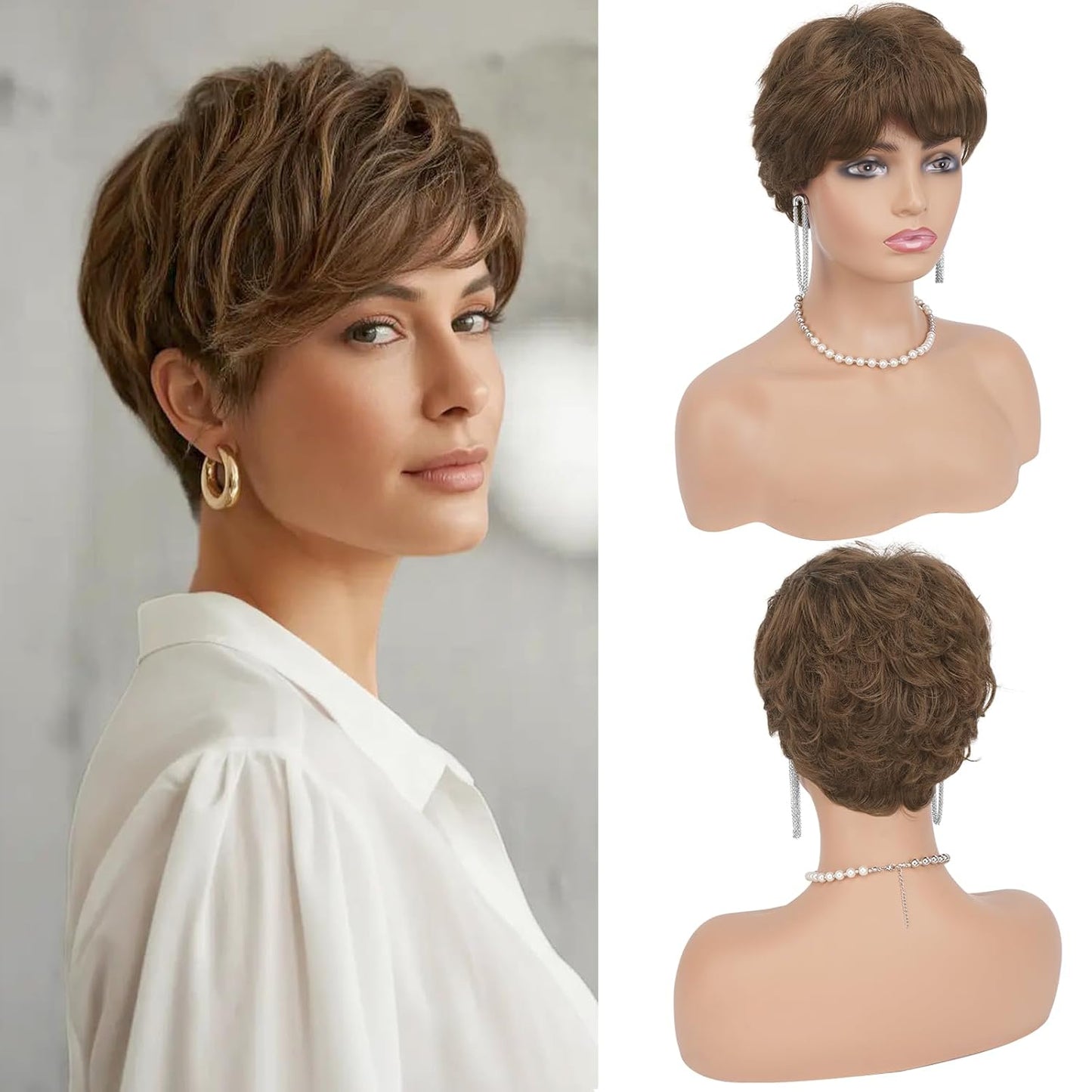 Grey Pixie Wigs for Women - Short Natural Layered Synthetic Hair | Heat Resistant Daily Wear