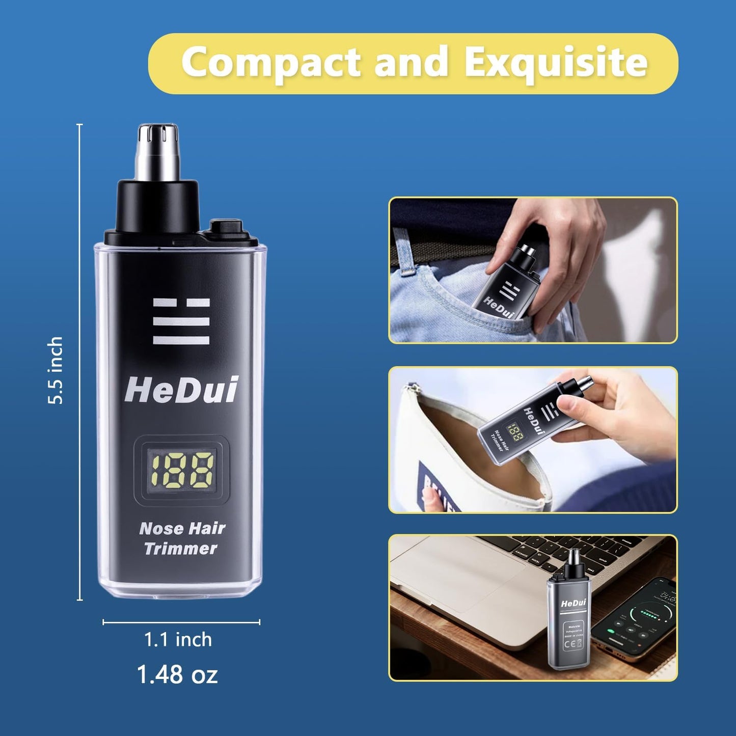 2 Pack Nose Hair Trimmer for Men and Women USB Rechargeable with Digital Display Nose and Ear Trimmer for Men Dual Edge Rotating Blades Easy Clean Detachable Head Compact and Travel Friendly