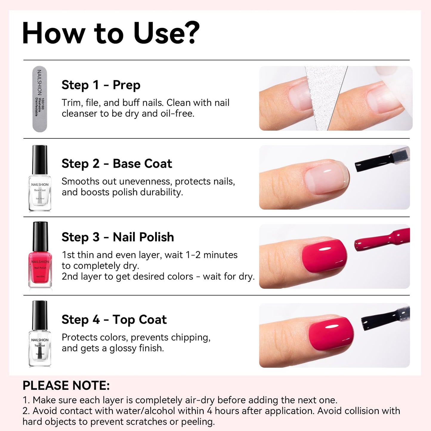 Nailshion Bright Pink Nail Polish, Vibrant Glossy Shine Finish,Fast Drying, Streak-free Formula, Rich in Castor Oil, Salon Quality Chip Resistant Nail Polish DIY Home Travel Nail Art Women Gift,10ml