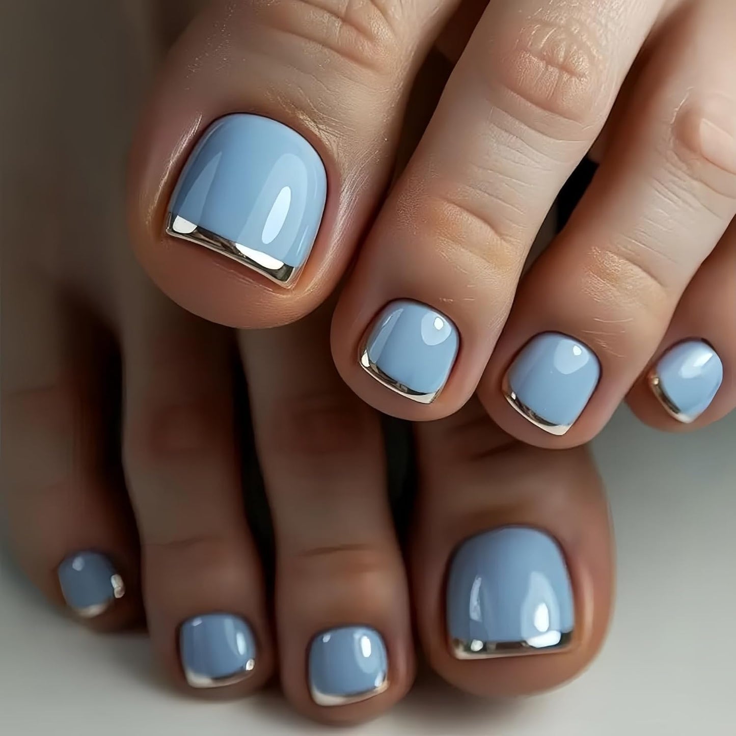Press-On Toenails - Blue Starfish Short Square Acrylic Tips | Reusable Summer Beach Nails - 24 Pcs