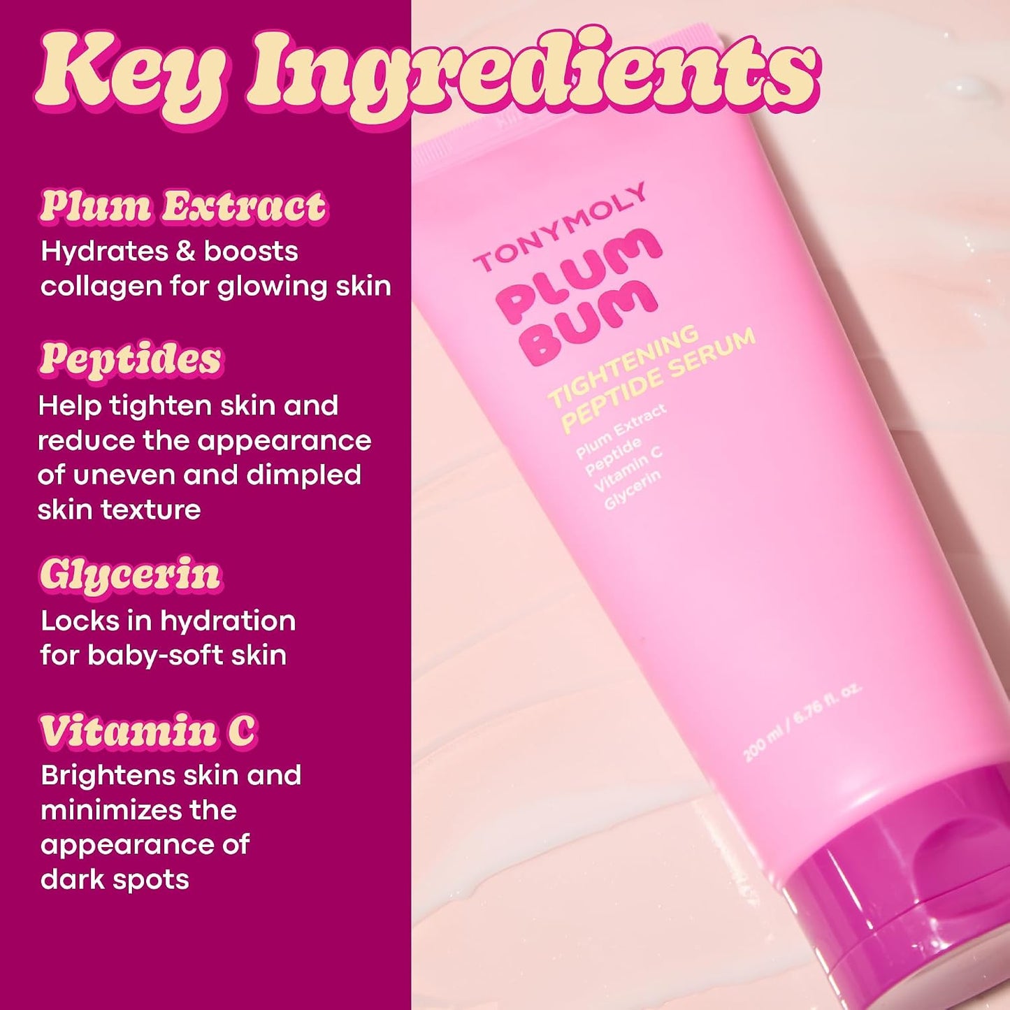 Plum Bum Tightening Peptide Serum - Firming & Hydrating Body Serum with Plum Extract, Vitamin C & Glycerin | 6.76 fl oz