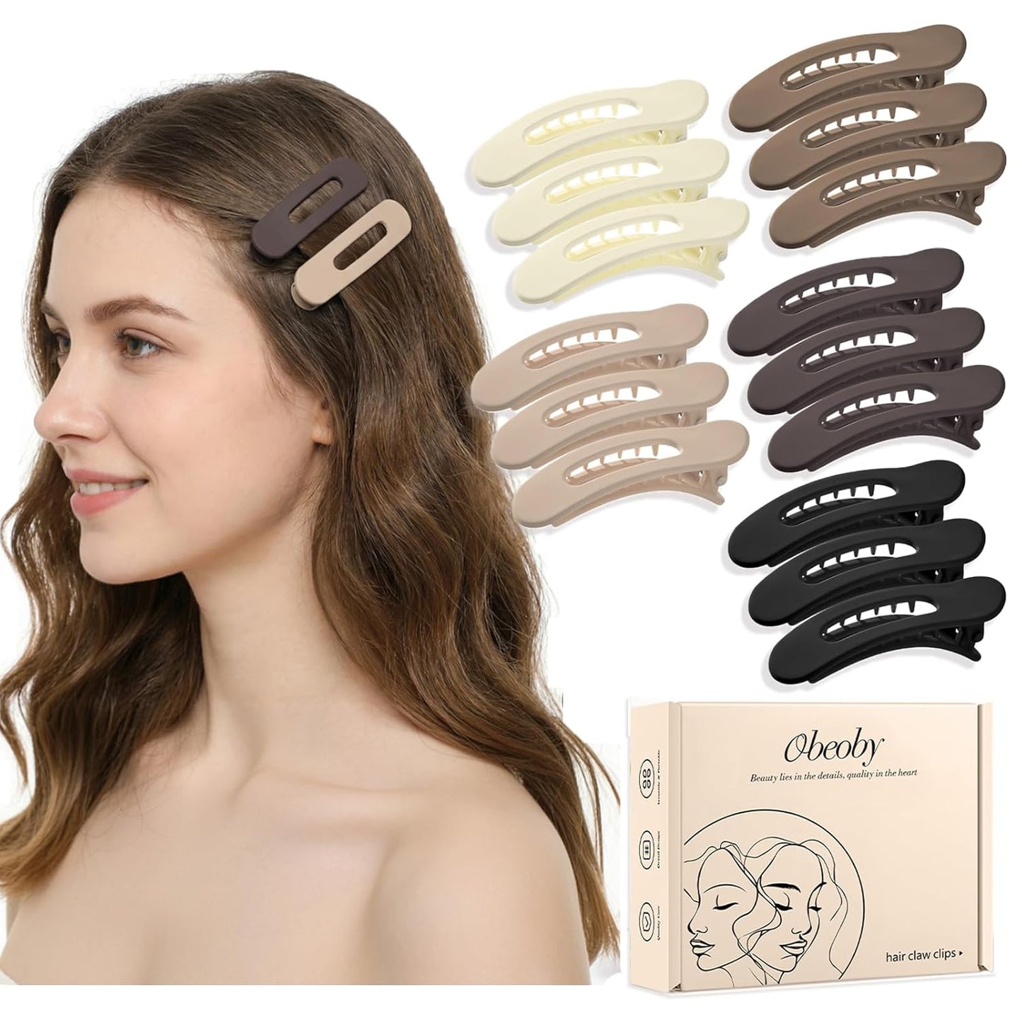 15 Pcs Small Flat Hair Clips - 3.1 Inch Medium Claw Clips for Short Thin Hair | 5 Natural Colors