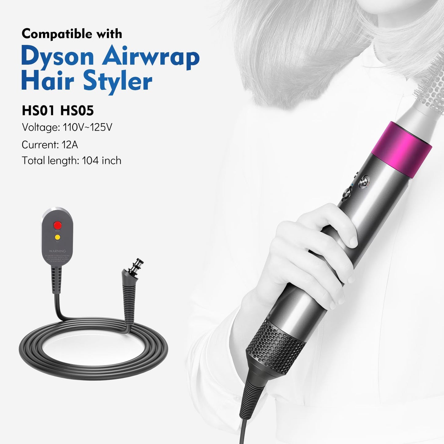 Hair Styler Power Charger Cable Replacement Compatible with Dyson Airwrap Styler Power Cord Cable Adapter Plug Accessories, 110V Curler Power Cord Cable Line Set, Hair Styler Power Cord Charger Cable