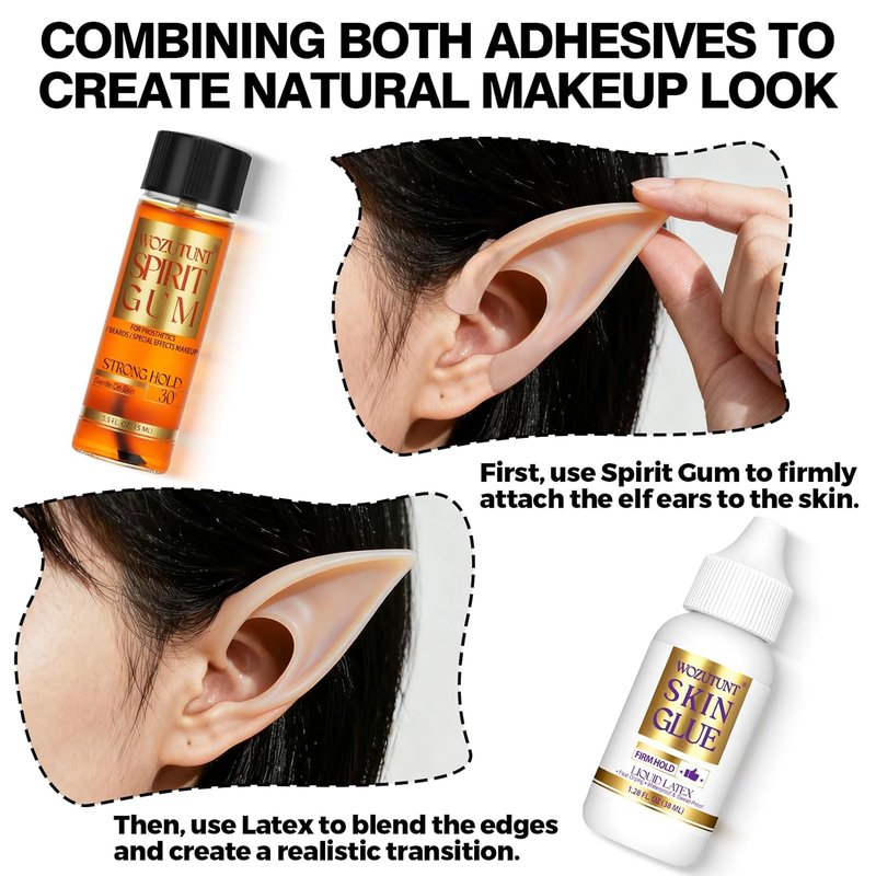 Spirit Gum Adhesive & Remover Kit - 15ml Professional Cosmetic Glue for Face, Skin, Body & SFX Makeup | Strong Hold for Bald Caps, Prosthetics, Cosplay Wigs