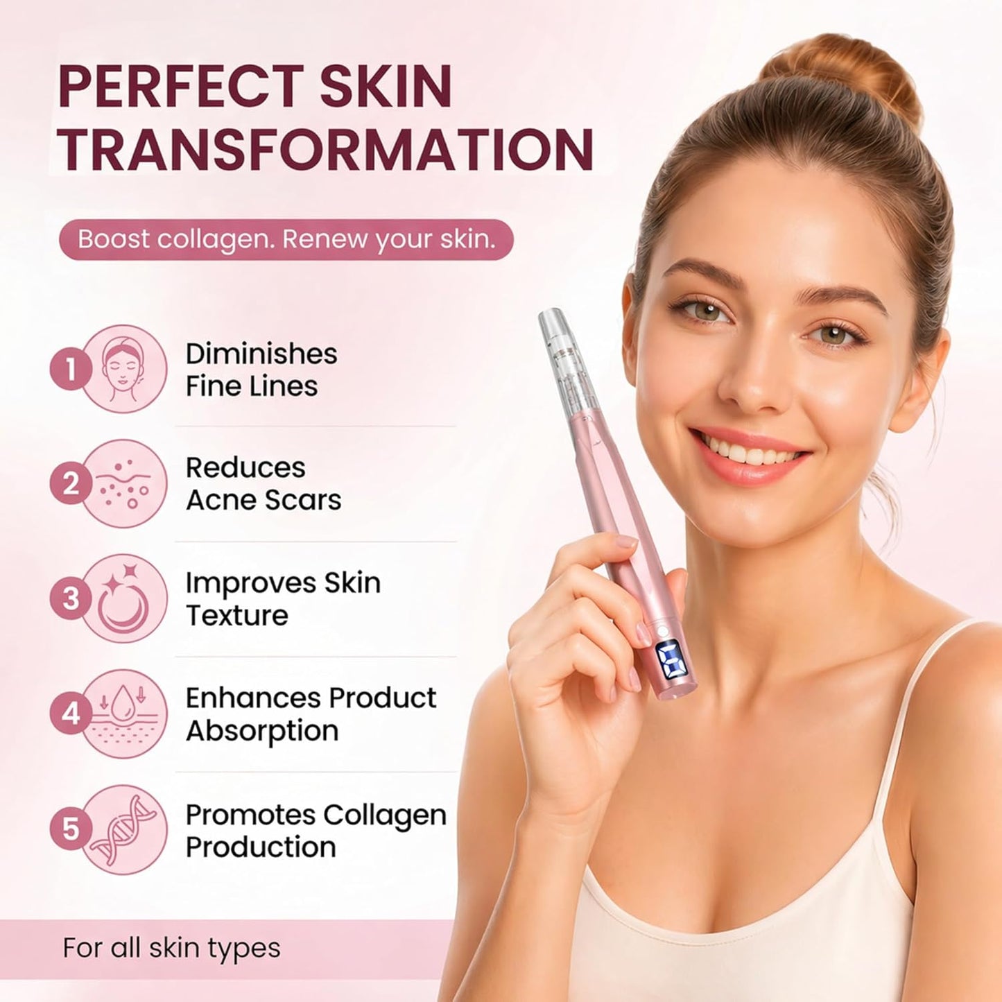 Microneedling Pen - Adjustable Electric Pen for Face & Body Care | Home Use