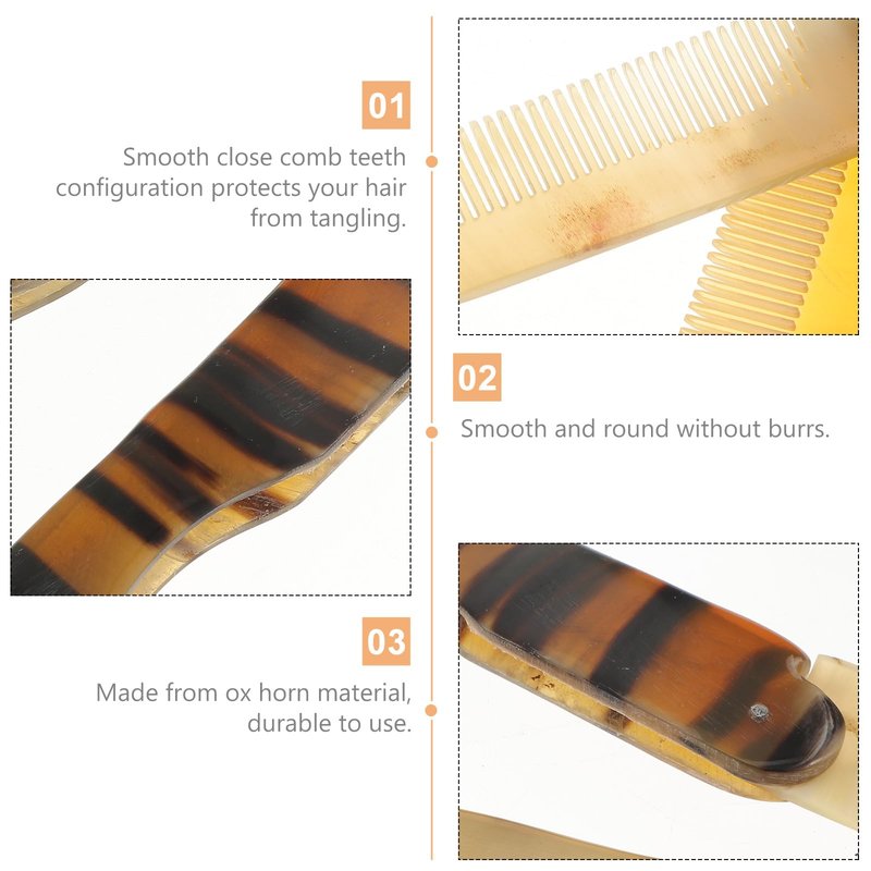 2pcs Ox Horn Hair Comb Pocket Folding Hair Comb Anti Static Portable Comb Prevent Hair Loss for Woman Men Travel Home Use