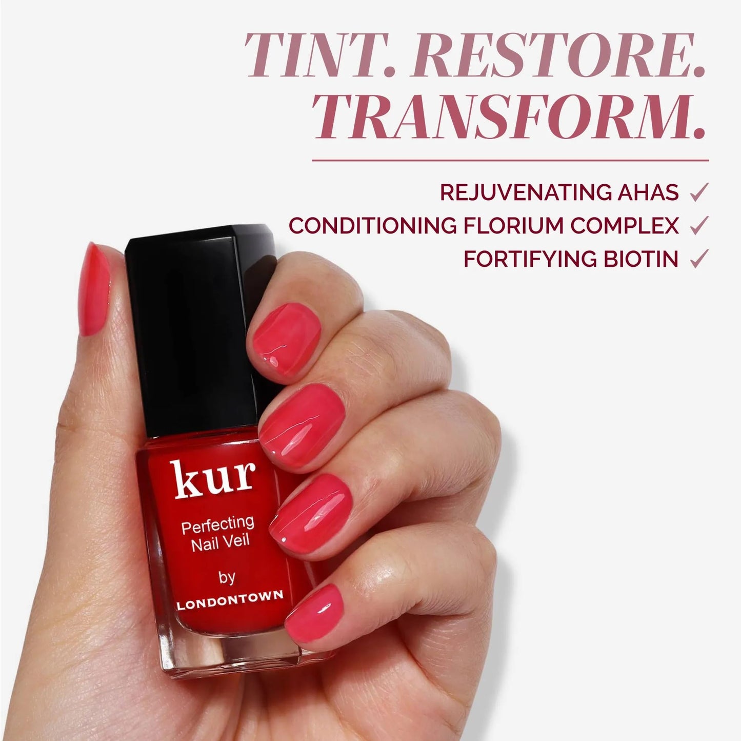 LONDONTOWN kur Perfecting Nail Veil, Nail Polish, #8 Sheer Poppy Red